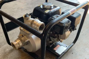 2-inch gas water pump with a black protective frame