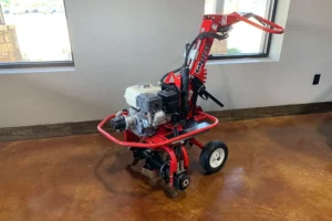 Red Barreto tiller on display for effective soil cultivation